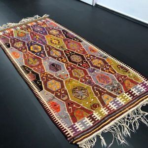 Ethnic Design Turkish Tribal Area Kilim Rug, Colorful Handmade Vintage Kilim, Authentic Anatolian Kilim, 10.7x5.2 feet 325x160 cm SKU:C168