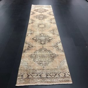 Peach Faded Turkish Hallway Runner Rug, Decorative Antique Vintage Runner Rug, Bohemian Decor Oushak Runner Rug, 12'.1