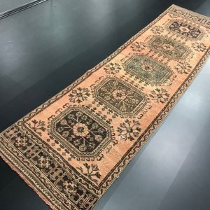 Peach Color Faded Corridor Decoration Runner Rug, Turkish Ethnic Designer Floor Large Runner Rug, 11'.2