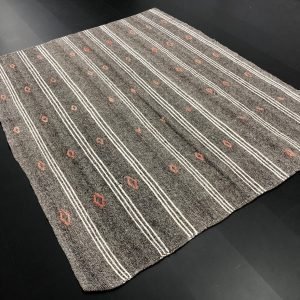Black and White Striped Kilim, Ethnic Turkish Kilim Rug, Boho Decor Kilim Rug, Handmade Anatolia Tribal Kilim, 7.7 ft x 6.6 ft, SKU:C297