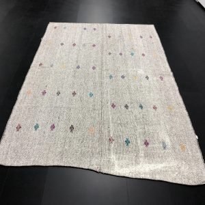 Anatolian Ethnic Handmade Vintage Kilim, Turkish Floral Kilim Rug, Nomadic Aztec Natural Kilim , 8'.9