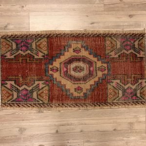 Feded Oushak Handmade Door Mat, Turkish Antique Decorative Entry Mat, Ethnic Design Small Rug, 2'.9