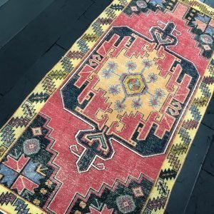 Red Turkish Handmade Floor Rug, Antique Ethnic Designer Area Rug, Anatolian Vintage Floor Pastel Rug, 8'.6