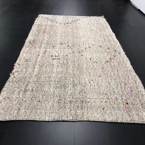 PomPom Design Antique White Vintage Kilim Rug, Turkish Anatolian Area Rug, Organic Decorative Rug, 10'x5'.5