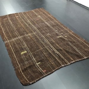 Brown and Yellow Primitive Kilim Rug, Turkish Anatolian Nomadic Kilim, Handmade Tribal Antique Kilim Rug, 8'.7