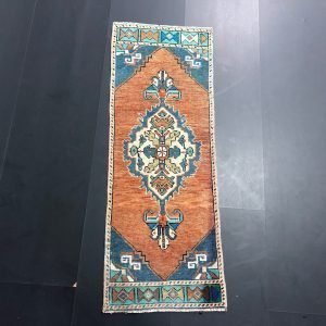 Handmade Small Rug, Turkish Traditional Door Mat, Oushak Pastel Rug, Small Runner Rug, Antique Rug, Orange Oushak, 3.5 ft x 1.3 ft, SKU:338