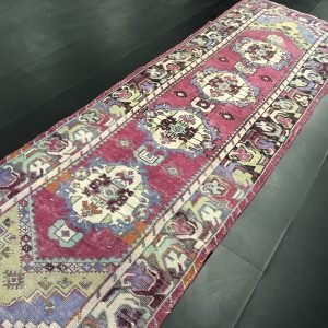 Faded Pink Oushak Runner Rug, Turkish Rug, Vintage Turkish Rug, Handmade Runner, Turkish Oushak Pastel Runner, Antique Rug, 3x10 ft SKU:C573