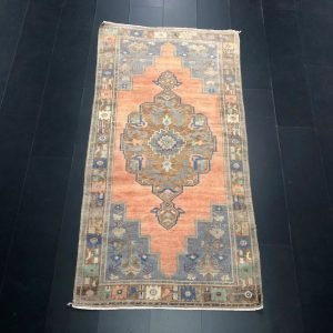 Oushak Turkish Design Rug, Vintage Hand Rug, Oushak Area Rug, Home Decor Bohemian Rug, Medallion Design Faded Rug, 7.6 ft x 3.9 ft, SKU:C636
