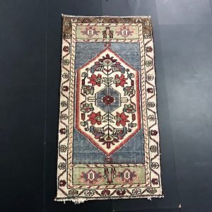 Modern Decor, Anatolian Door Mat, Turkish Oushak Rug, Vintage Small Rug, Floral Small Rug, Colorful Rug, Wool Rug, 3.1 ft x 1.6 ft, SKU:438