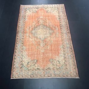 Orange Faded Rug, Antique Turkish Rug, Handmade Area Rug, Decorative Rug, Bohemian Rug, Home Decor Rug, 5x8 ft Turkish Rug, SKU:C688
