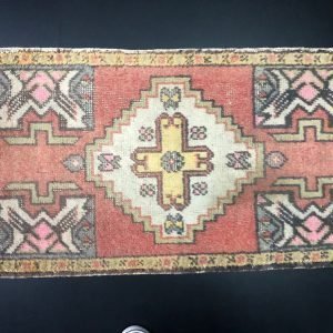 Red Turkish Small Rug, Turkish Oushak Rug, Door Mat Rug, Boho Small Rug, Small Carpet, Small Rug, Door Mat Rug, 3.1 x 1.7 ft, SKU:87