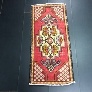 Tribal Small Rug, Vintage Turkish Rug, Small Oushak Rug, Handmade Rug, Antique Rug, Small Rug, Vintage DoorMat, 3.4 ft x 1.5 ft  SKU:24