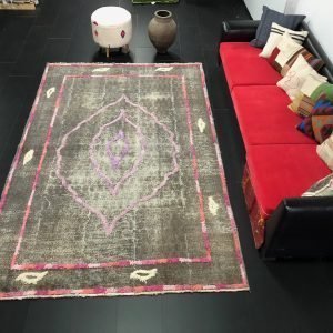 Gray Vintage Rug, Pompom Rug, Turkish Rug, Gray Overdyed Carpet, Large Handmade Rug, Distressed Rug, Antique Rug, 10 ft x 6.7 ft, SKU:R24
