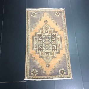 Orange Rug, Vintage Rug, Wool Rug, Distressed Rug, Turkish Rug, Handmade Rug, Tribal Rug, Orange DoorMat, Traditional Rug, 3 ft x 1.7 ft, 45