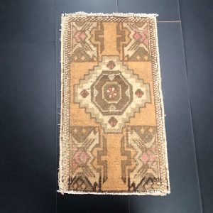 Turkish Small Rug, Orange Vintage Rug, Door Mat Rug, Handmade Rug, Antique Rug, Oushak Rug, Door Mat, Turkish Mat, 2.7 ft x 1.5 ft, SKU:68