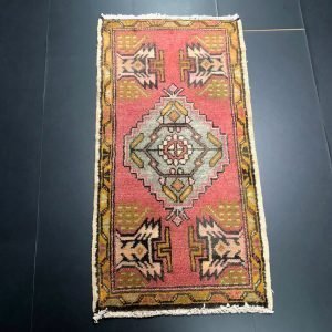 Red Traditional Small Rug, Turkish Decorative Small Rug, Handmade Bohemian doormat Rug, Authentic Wool Small Rug, 3.2 ft x 1.7 ft, SKU:31
