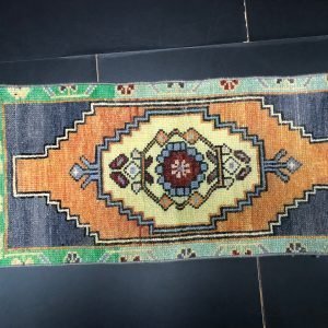 Orange Turkish Small Rug, Turkish Oushak Rug, Modern Antique Rug, Vintage Decorative Rug, Handmade Rug, Small Rug, 3.1 ft x 1.2 ft, SKU:718