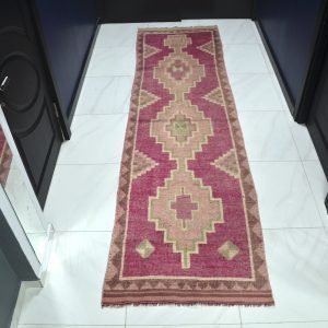 Turkish Faded Handmade Pink Runner Rug
