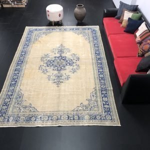 Beige And Blue Vintage Boho Rug