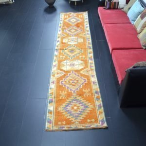 Boho Decor Orange Wool Long Rug