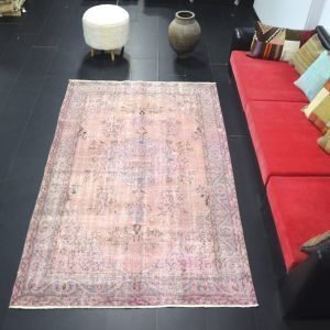 Pastel Pink Vintage Hand Knotted Vintage Carpet