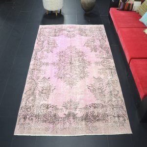 Pink Pastel Hand Knotted Turkish Over Dyed Rug