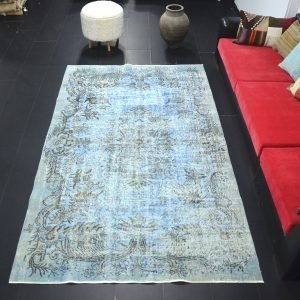 Blue And Gray Over Dyed Vintage Antique Area Rug