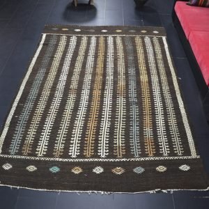 Turkish Tribal Handmade Brown Etnic Design Kilim